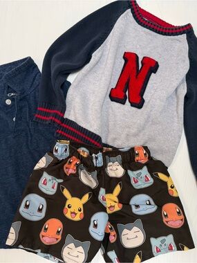 3-4T crewsweater UK brand, Blue polo and Pokemon bathing suit